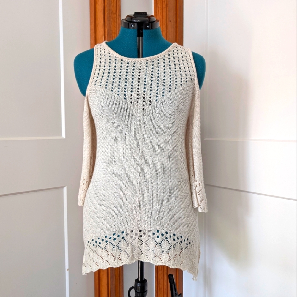 LC Lauren Conrad | Size S | Cream Crochet Cold Shoulder Knit Tunic Top